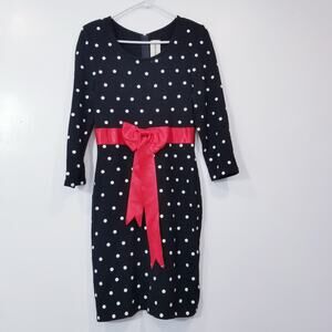 Jennifer Roberts Knit Polka Dots with Red Ribbon Belt